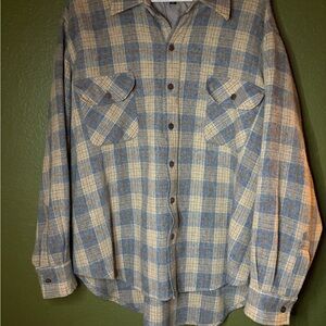 Casual Blue and Cream Plaid Button Down Shirt